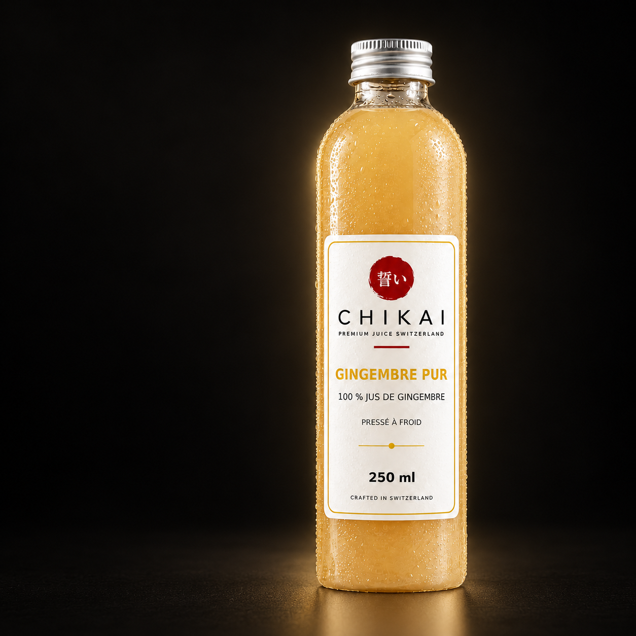 Bouteille CHIKAI Gingembre Pur 250 ml sur fond noir